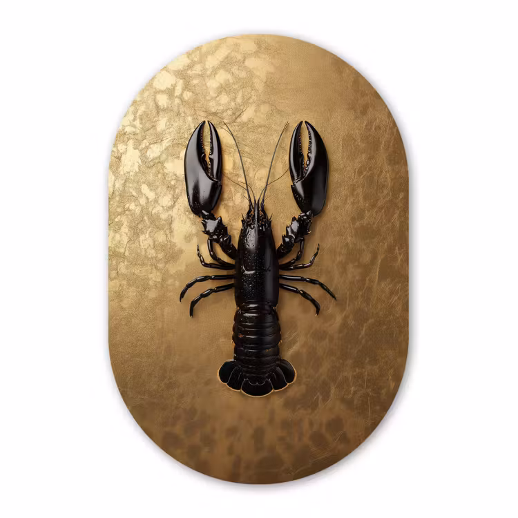 Muurovaal - Glas - Kreeft - Zwart - Goud - Luxe — 1
