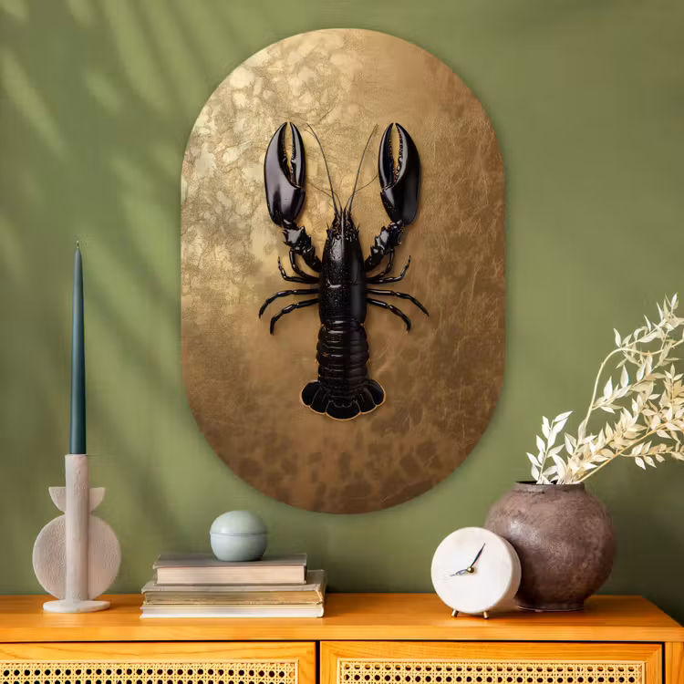 Muurovaal - Glas - Kreeft - Zwart - Goud - Luxe — 2