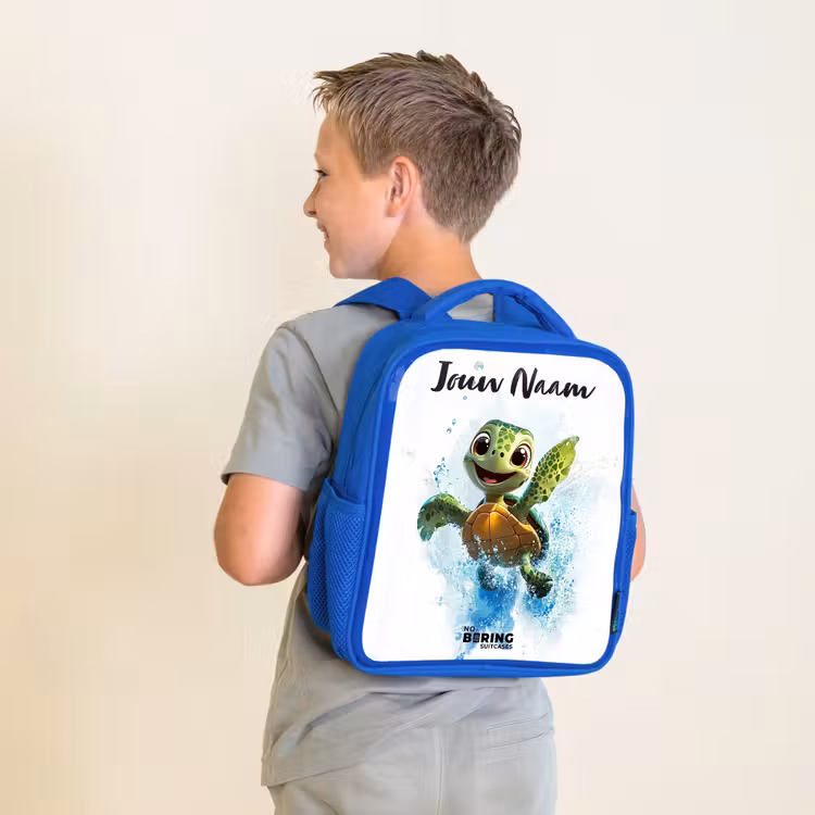 Kinderrugzak met naam - Blauw - Schildpad - Water - Groen — 3