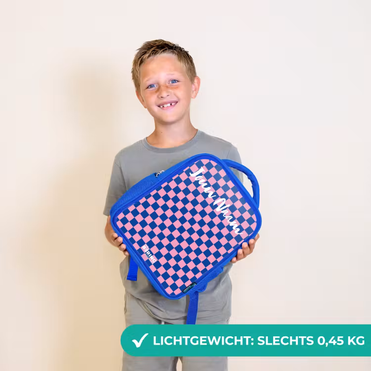 Kinderrugzak met naam - Blauw - Blokjes - Blauw - Roze — 2