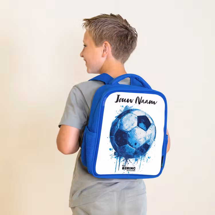 Kinderrugzak met naam - Blauw - Voetbalvibes - Inktspatten - Blauw — 3