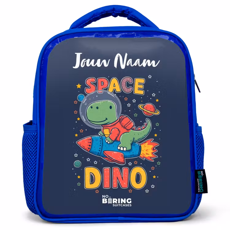 Kinderrugzak met naam - Blauw - Dinosaurus - Groen - Raket - Sterrenhemel β 1