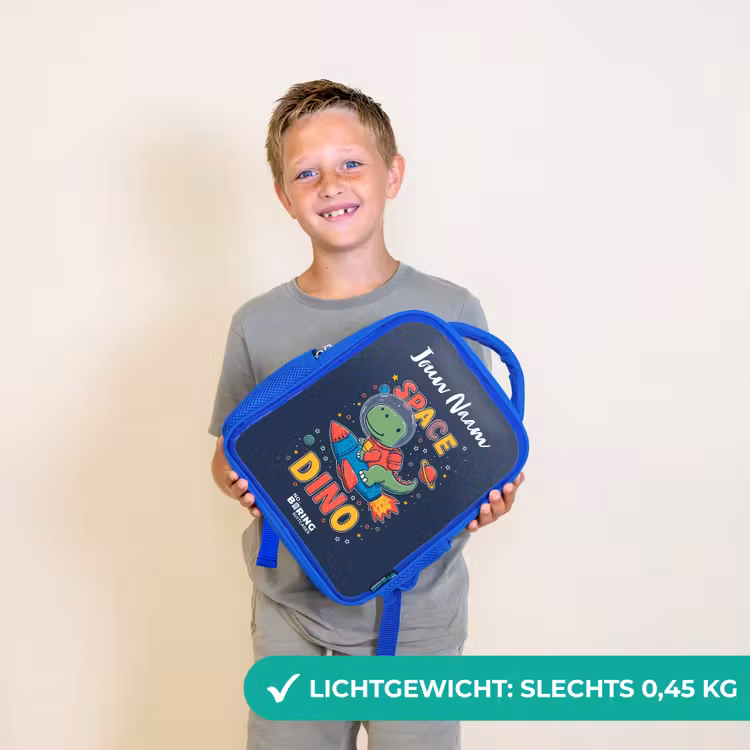 Kinderrugzak met naam - Blauw - Dinosaurus - Groen - Raket - Sterrenhemel β 2