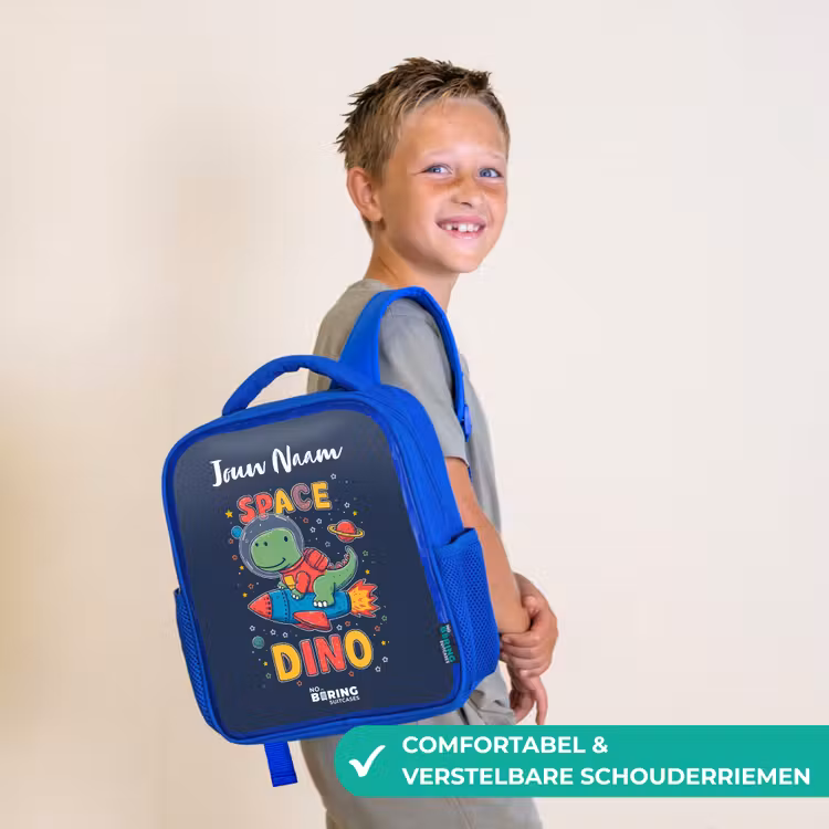 Kinderrugzak met naam - Blauw - Dinosaurus - Groen - Raket - Sterrenhemel β 4
