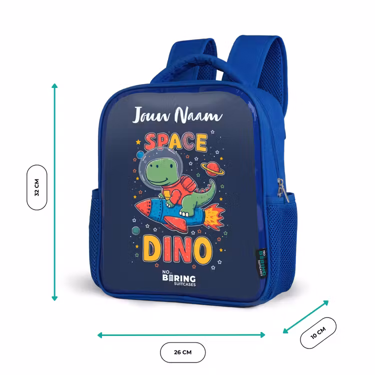Kinderrugzak met naam - Blauw - Dinosaurus - Groen - Raket - Sterrenhemel β 5