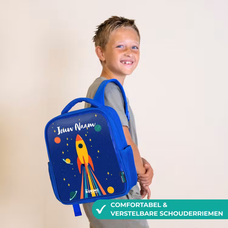 Kinderrugzak met naam - Blauw - Raket - Sterren - Planeet - Ruimte — 4
