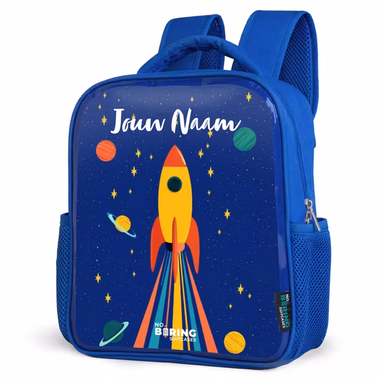 Kinderrugzak met naam - Blauw - Raket - Sterren - Planeet - Ruimte — 7