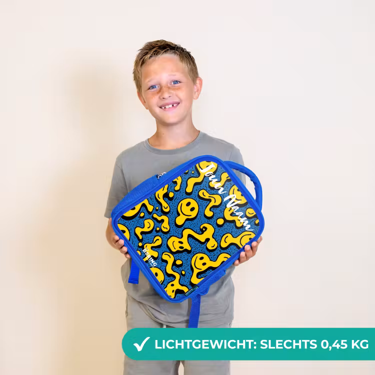 Kinderrugzak met naam - Blauw - Smiley - Geel - Blauw β 2