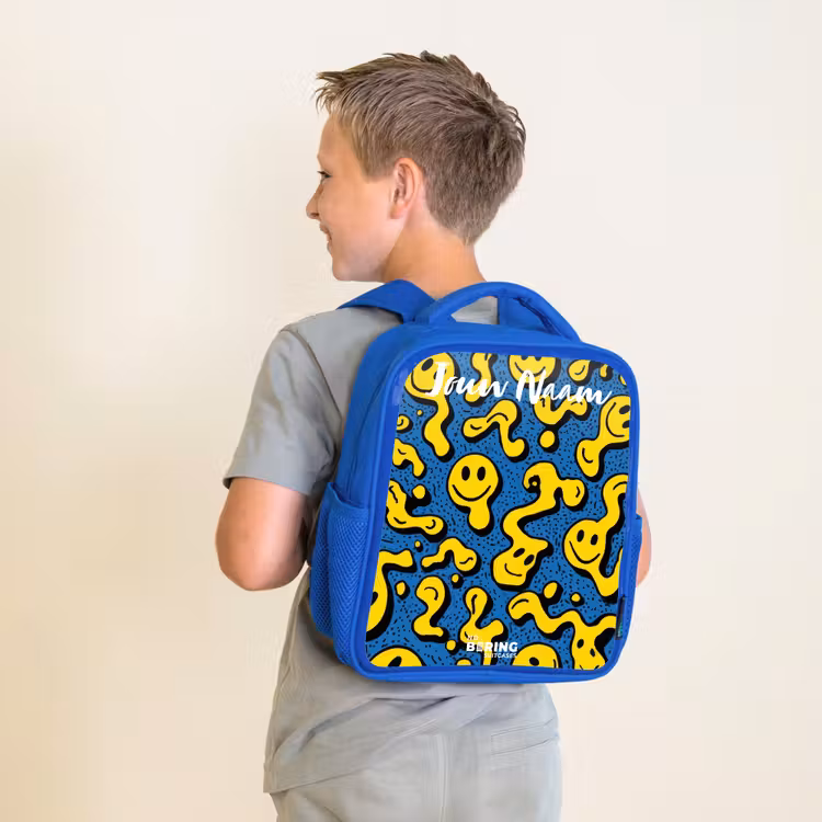 Kinderrugzak met naam - Blauw - Smiley - Geel - Blauw β 3