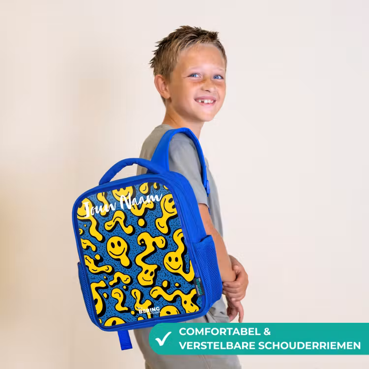 Kinderrugzak met naam - Blauw - Smiley - Geel - Blauw β 4