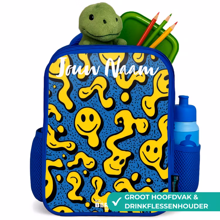 Kinderrugzak met naam - Blauw - Smiley - Geel - Blauw β 6