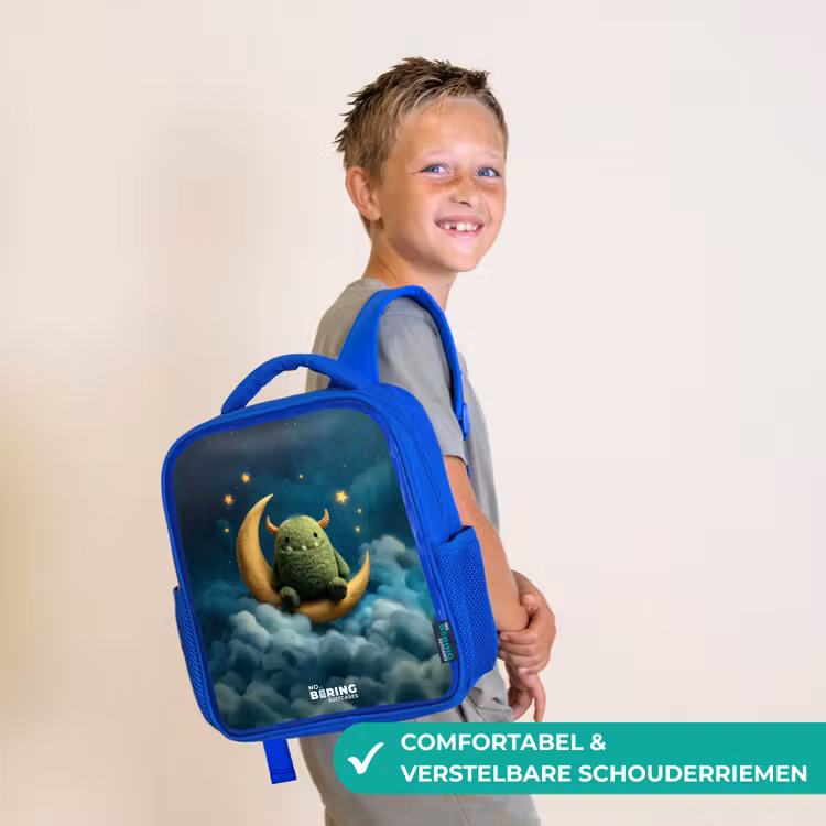 Kinderrugzak - Blauw - Groen monster op maansikkel — 4