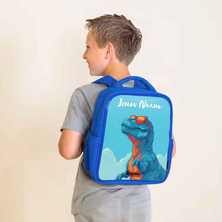 Kinderrugzak met naam - Blauw - Dino - Zonnebril - Blauw β 3