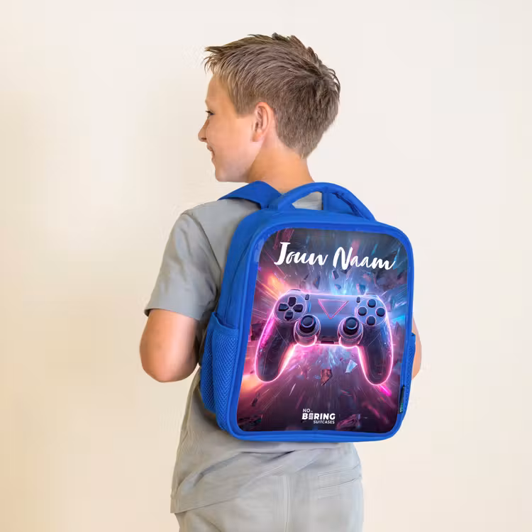 Kinderrugzak met naam - Blauw - Controller - Neon - Game β 3