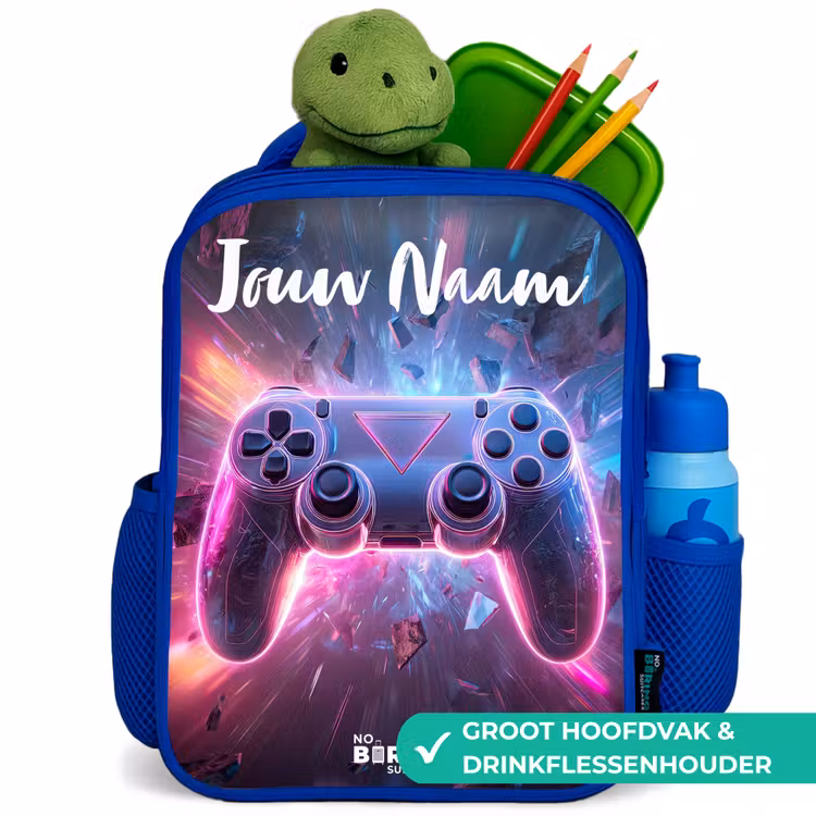 Kinderrugzak met naam - Blauw - Controller - Neon - Game β 6