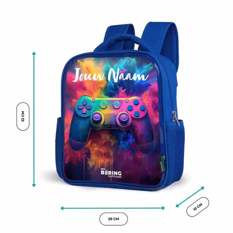 Kinderrugzak met naam - Blauw - Game - Controller - Kleurrijk - Explosie — 5