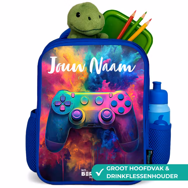 Kinderrugzak met naam - Blauw - Game - Controller - Kleurrijk - Explosie — 6