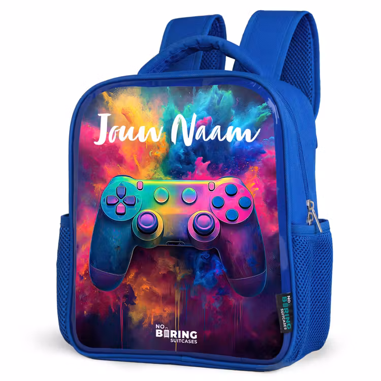 Kinderrugzak met naam - Blauw - Game - Controller - Kleurrijk - Explosie — 7