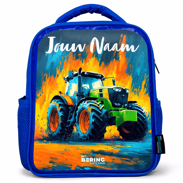 Kinderrugzak met naam - Blauw - Abstract - Tractor - Groen — 1