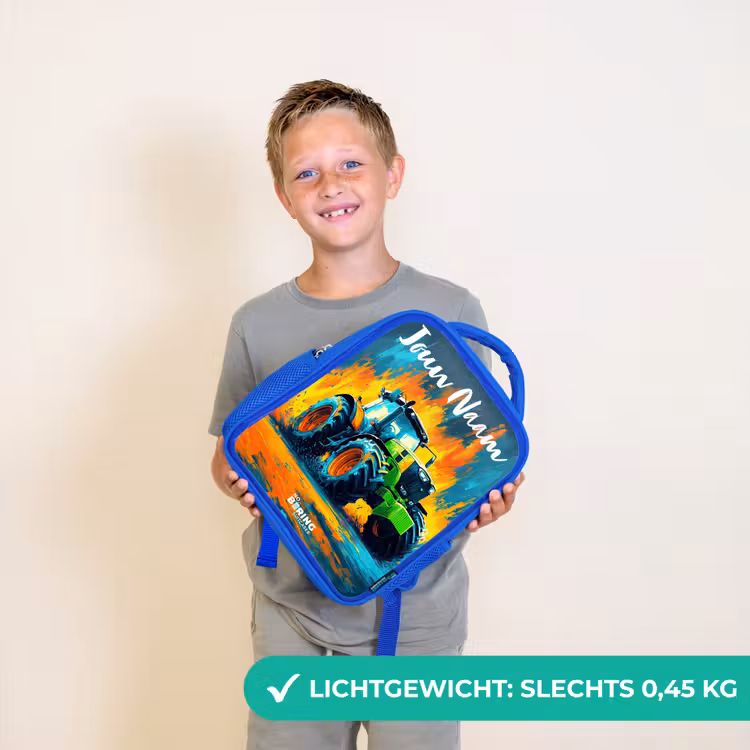 Kinderrugzak met naam - Blauw - Abstract - Tractor - Groen — 2