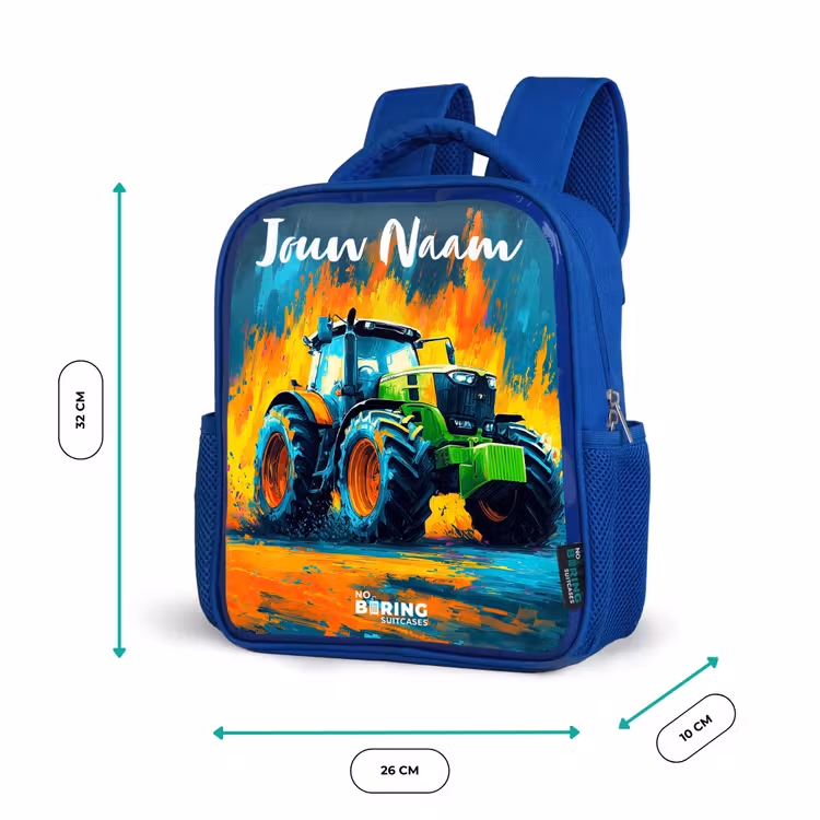 Kinderrugzak met naam - Blauw - Abstract - Tractor - Groen — 5