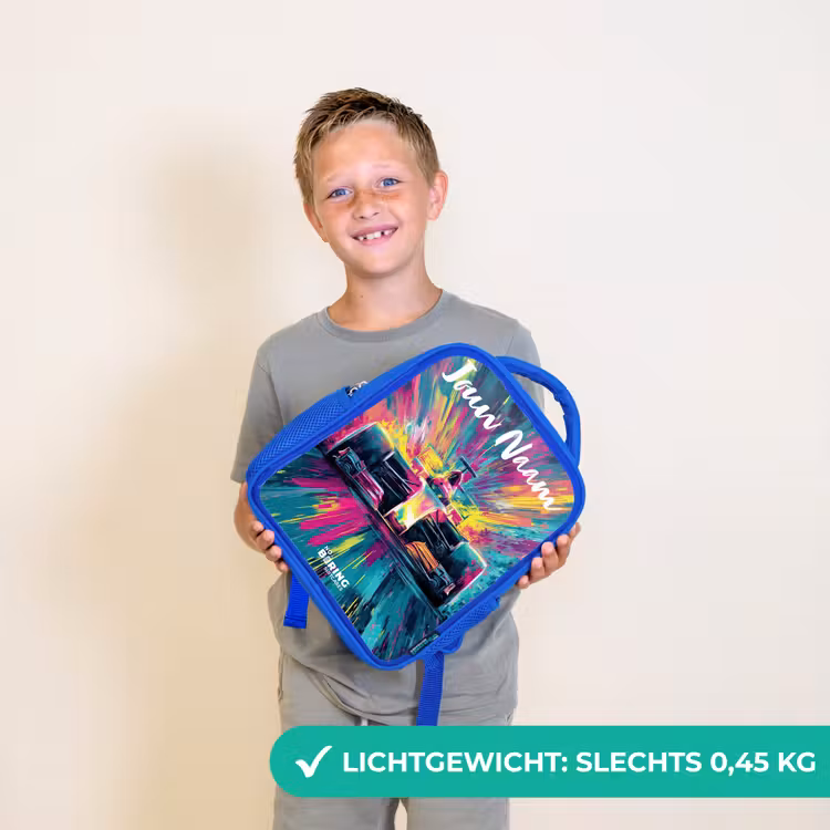 Kinderrugzak met naam - Blauw - Raceauto - Abstract - Strepen - Blauw — 2