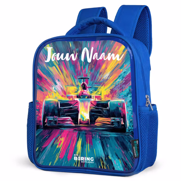 Kinderrugzak met naam - Blauw - Raceauto - Abstract - Strepen - Blauw — 7