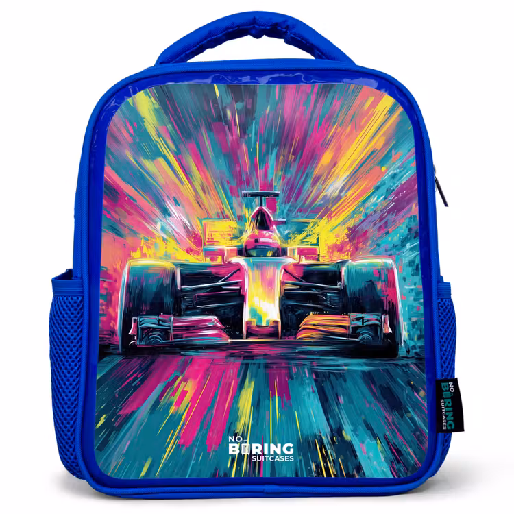 Kinderrugzak - Blauw - Raceauto - Explosie - Kleurrijk - Abstract — 1