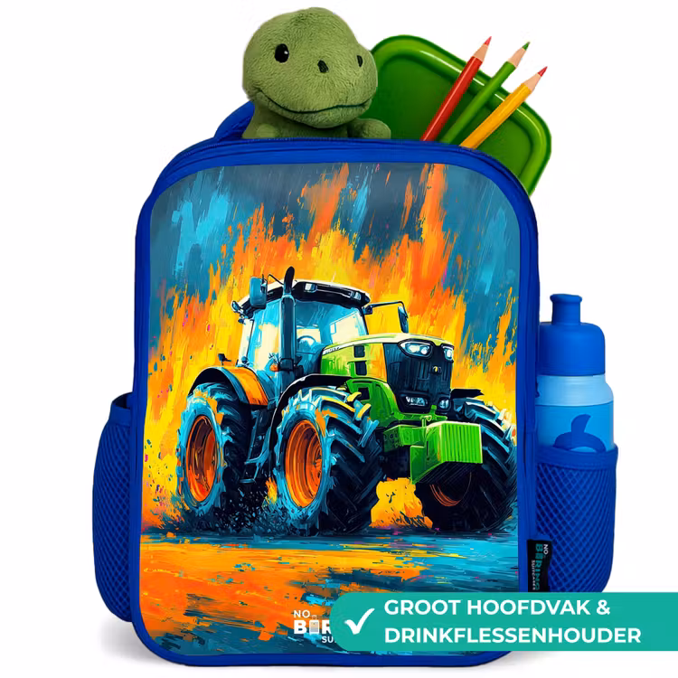 Kinderrugzak - Blauw - Tractor - Groen - Abstract - Penseelstreken — 6
