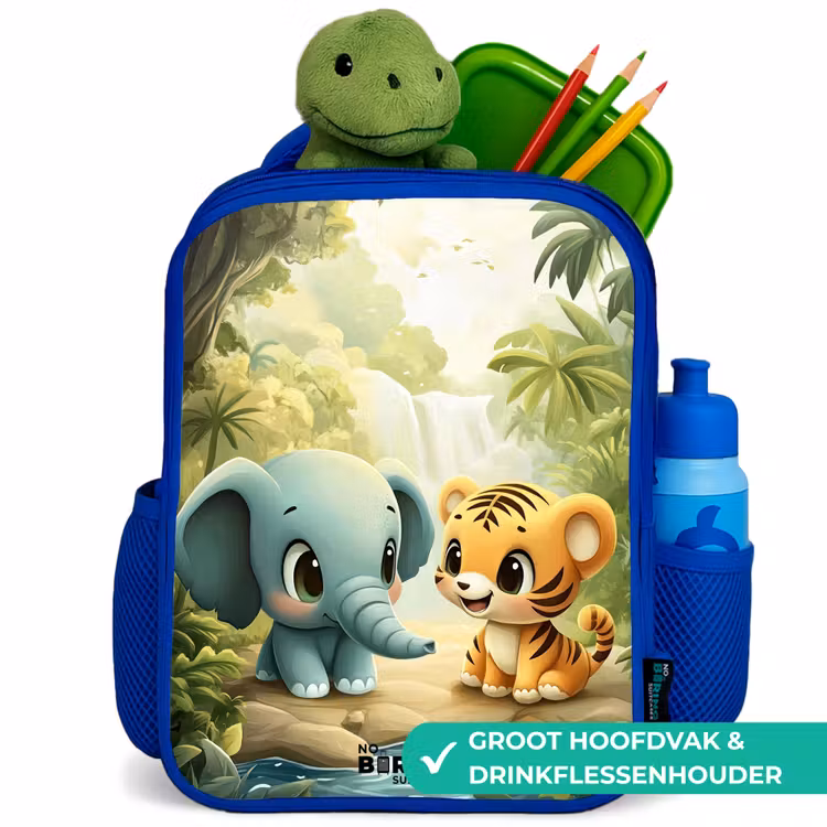 Kinderrugzak - Blauw - Olifant - Tijger - Bos - Jungle — 6