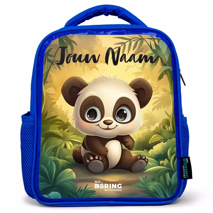 Kinderrugzak met naam - Blauw - Panda - Bamboebos - Groen — 1
