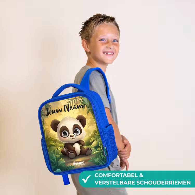 Kinderrugzak met naam - Blauw - Panda - Bamboebos - Groen — 4
