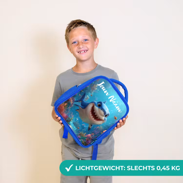 Kinderrugzak met naam - Blauw - Rif - Koraal - Haai - Dier — 2