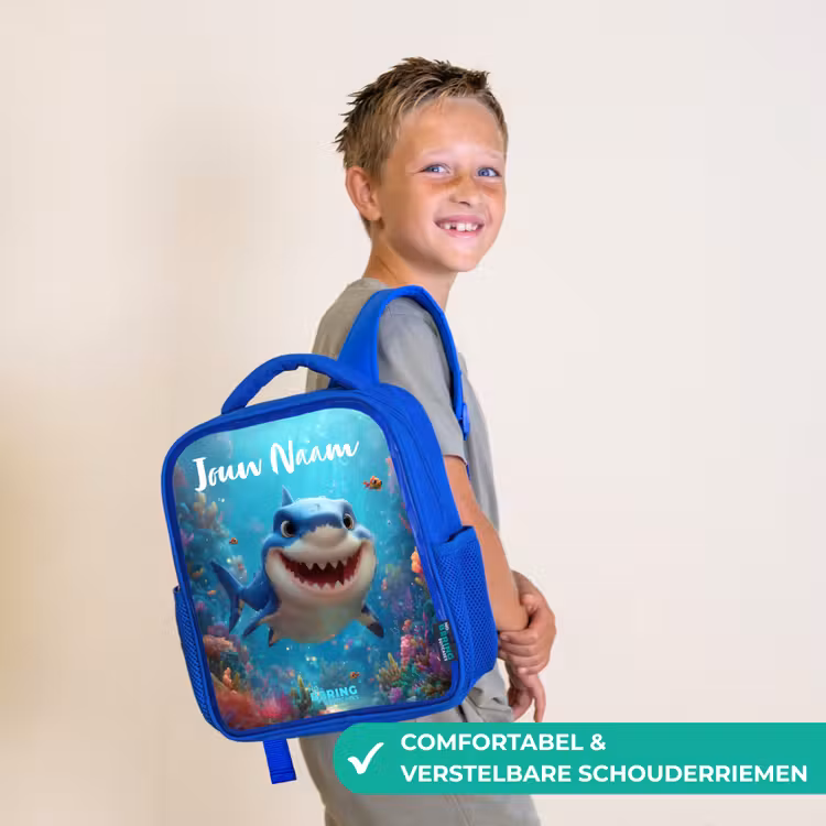 Kinderrugzak met naam - Blauw - Rif - Koraal - Haai - Dier — 4