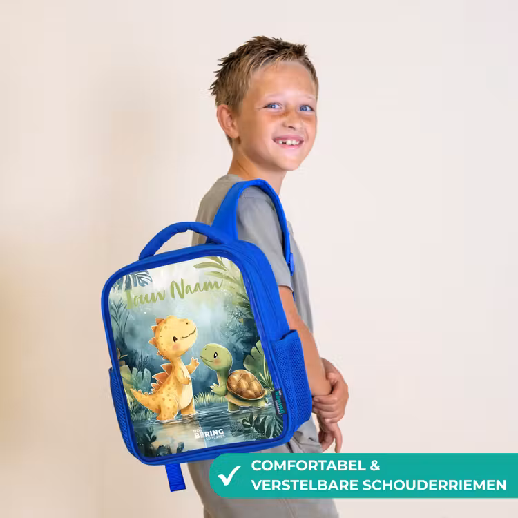 Kinderrugzak met naam - Blauw - Dino - Schildpad - Jungle — 4