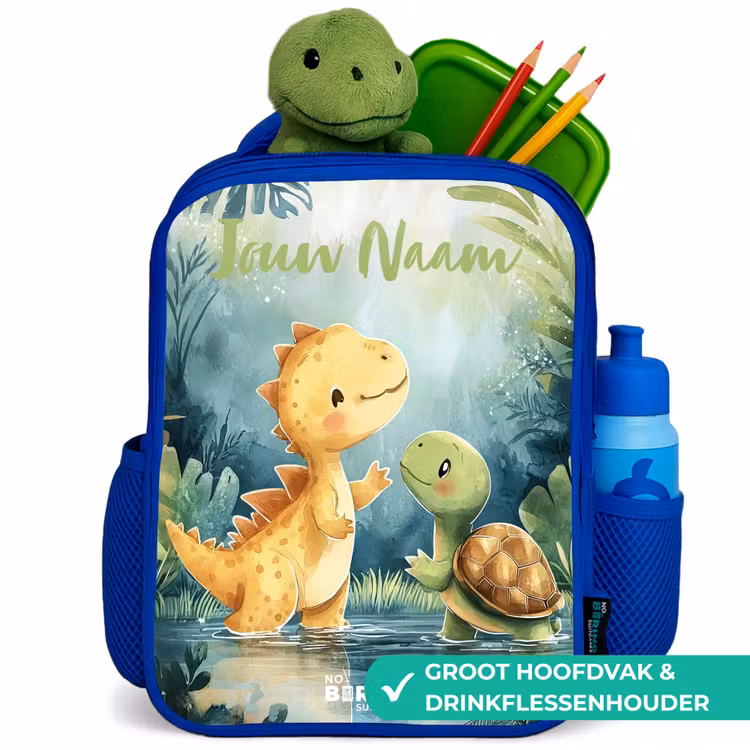 Kinderrugzak met naam - Blauw - Dino - Schildpad - Jungle — 6