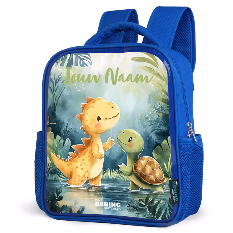 Kinderrugzak met naam - Blauw - Dino - Schildpad - Jungle — 7