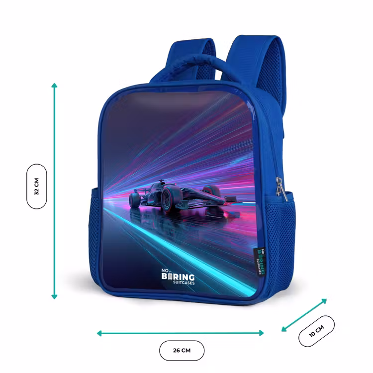 Kinderrugzak - Blauw - Neon - Raceauto - Lichtstrepen - Paars — 5
