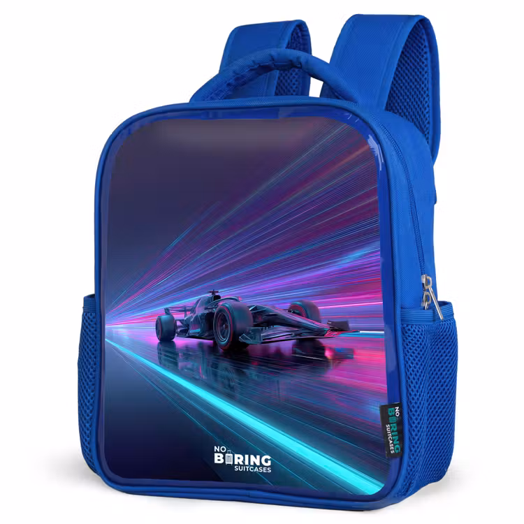 Kinderrugzak - Blauw - Neon - Raceauto - Lichtstrepen - Paars — 7