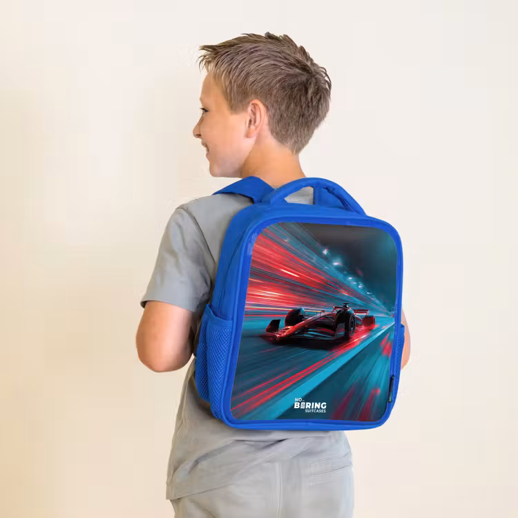 Kinderrugzak - Blauw - Raceauto - Baan - Neon - Verlichting — 3