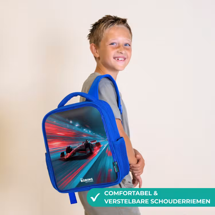 Kinderrugzak - Blauw - Raceauto - Baan - Neon - Verlichting — 4