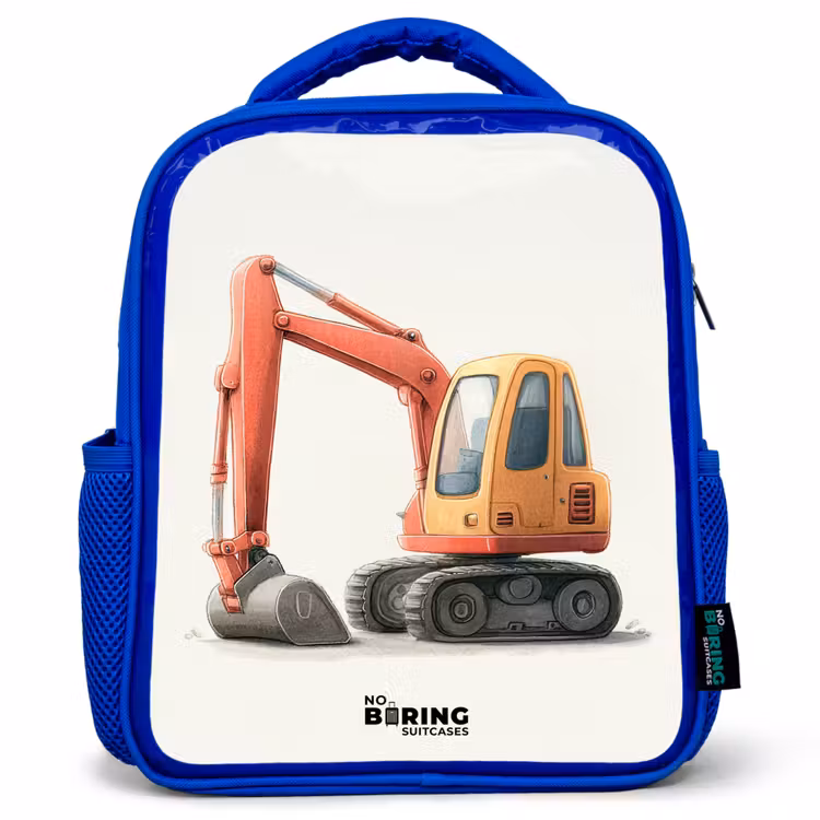 Kinderrugzak - Blauw - Graafmachine - Getekend - Oranje — 1