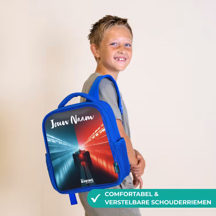 Kinderrugzak met naam - Blauw - Raceauto - Verlichting - Neon - Rood — 4