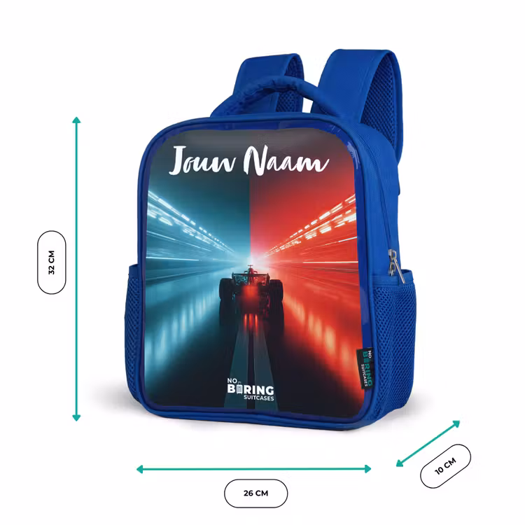 Kinderrugzak met naam - Blauw - Raceauto - Verlichting - Neon - Rood — 5
