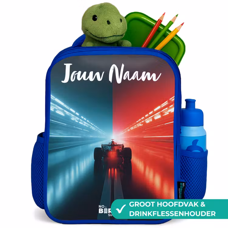 Kinderrugzak met naam - Blauw - Raceauto - Verlichting - Neon - Rood — 6