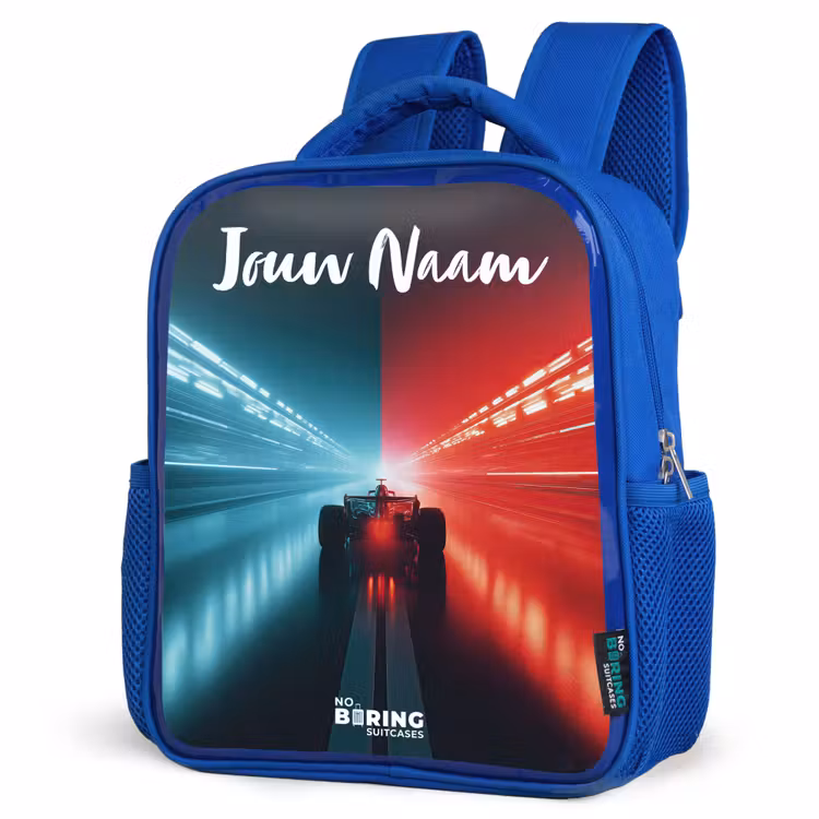 Kinderrugzak met naam - Blauw - Raceauto - Verlichting - Neon - Rood — 7