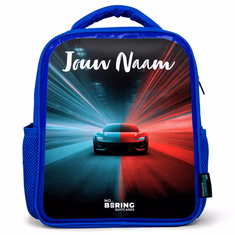 Kinderrugzak met naam - Blauw - Sportauto - Blauw - Neon - Stad β 1