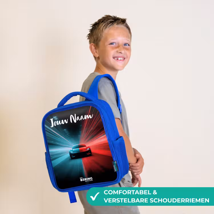 Kinderrugzak met naam - Blauw - Sportauto - Blauw - Neon - Stad β 4