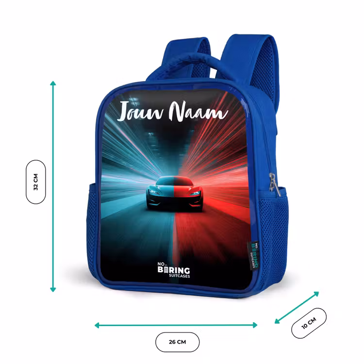 Kinderrugzak met naam - Blauw - Sportauto - Blauw - Neon - Stad β 5