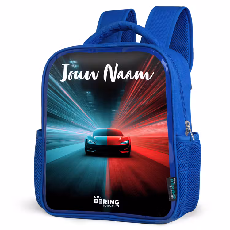 Kinderrugzak met naam - Blauw - Sportauto - Blauw - Neon - Stad β 7